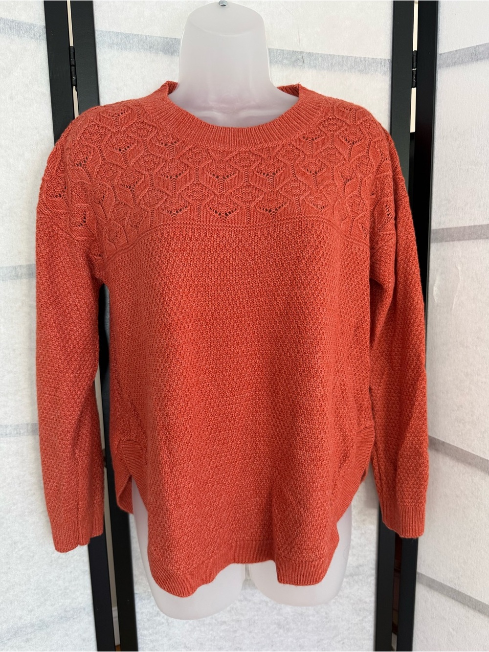 FatFace Women’s Burnt Orange Textured Knit Sweater Openwork Yoke US 6